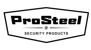 A logo featuring the name "ProSteel" prominently, accompanied by the words "SECURITY PRODUCTS," all presented in a bold, sleek design.