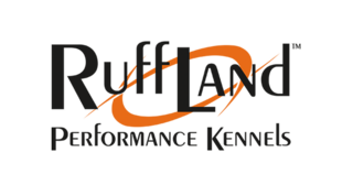 Logo featuring the text "Ruffland Performance Kennels" with a dynamic design, incorporating orange elements and bold lettering.