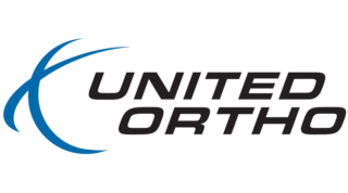 A sleek logo featuring the words "UNITED ORTHO" with a blue swoosh, conveying professionalism in orthopedic products or services.